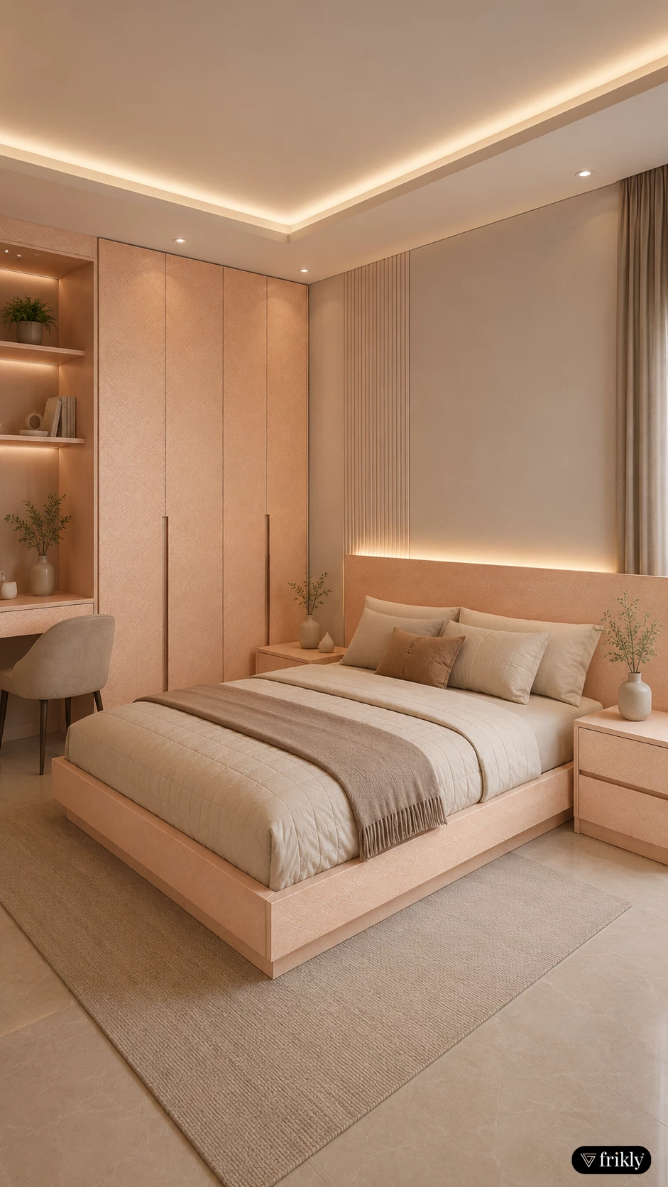 Elegant Textured Laminate Bedroom Furniture Design | Modern Wardrobe & Bed Set