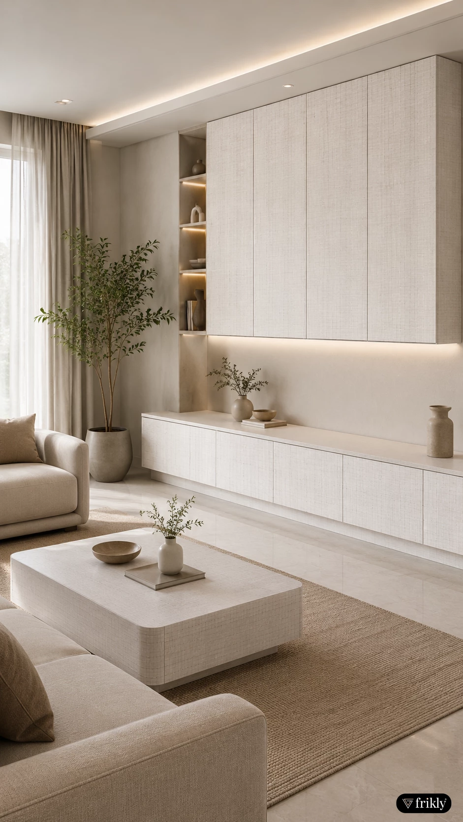 Minimal Luxury Living Room with Highlighter Laminates | Modern Neutral Interior Design