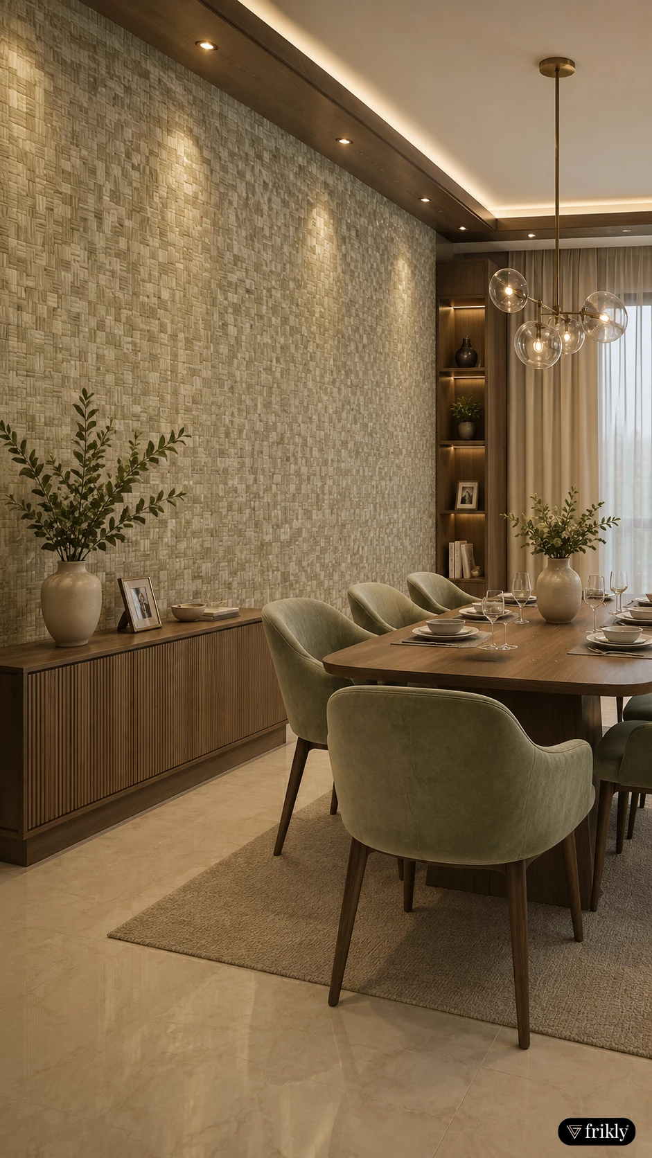 Modern Textured Digital Laminate Wall Design for Elegant Dining Room Interiors
