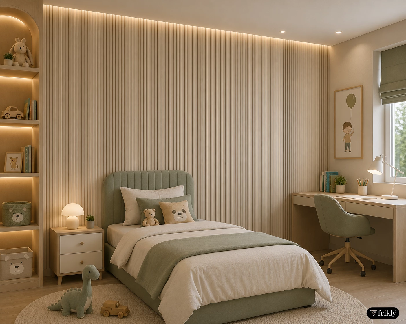 Modern Wooden Louvers Panel for Kids Bedroom Accent Wall Design