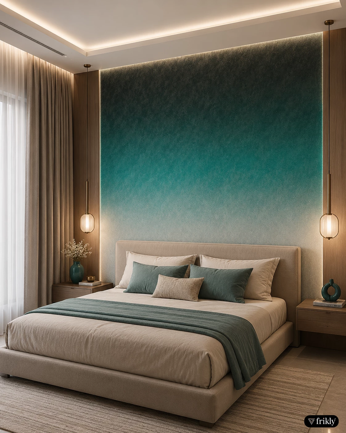 Luxury Ombre Gradient Laminate Bed Back Wall Design | Bedroom Interior