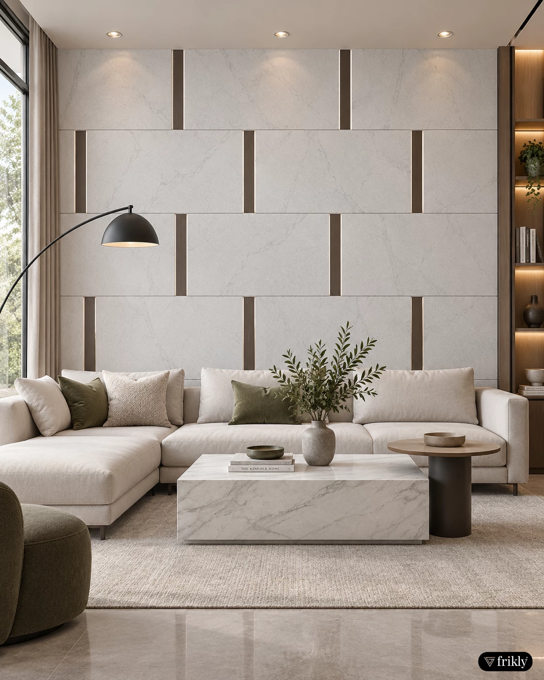 Marble Stone Laminate Accent Wall for a Modern Living Room