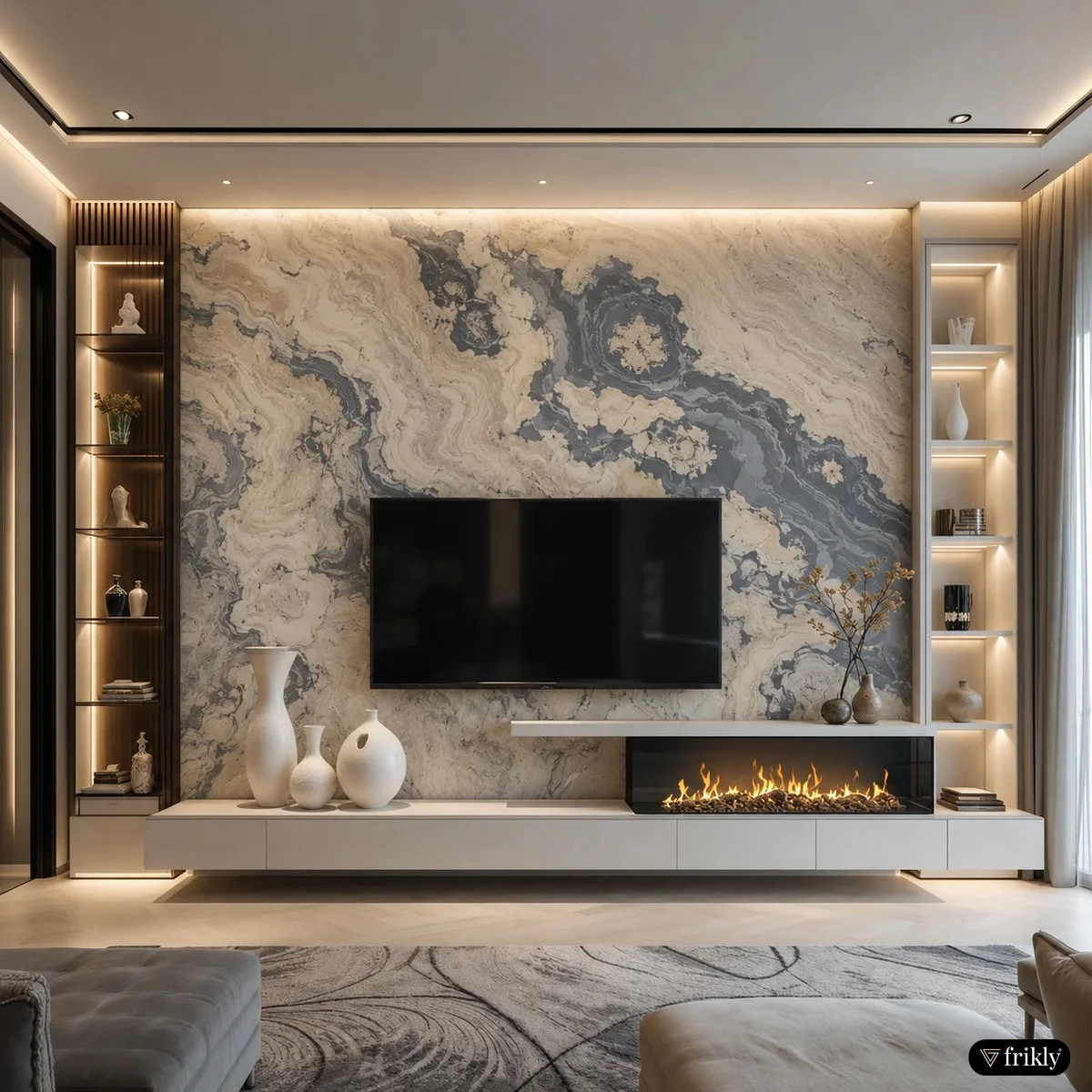 Natural Stone Veneer for a Luxurious TV Unit Wall