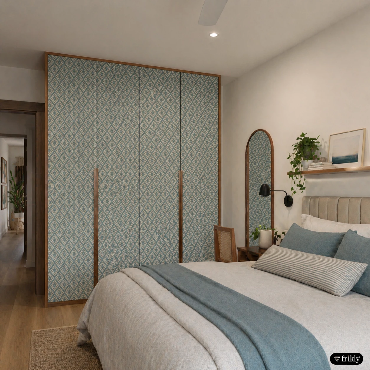 Elegant Cane Pattern Laminate Wardrobe Design for Modern Bedroom | Cane Laminates