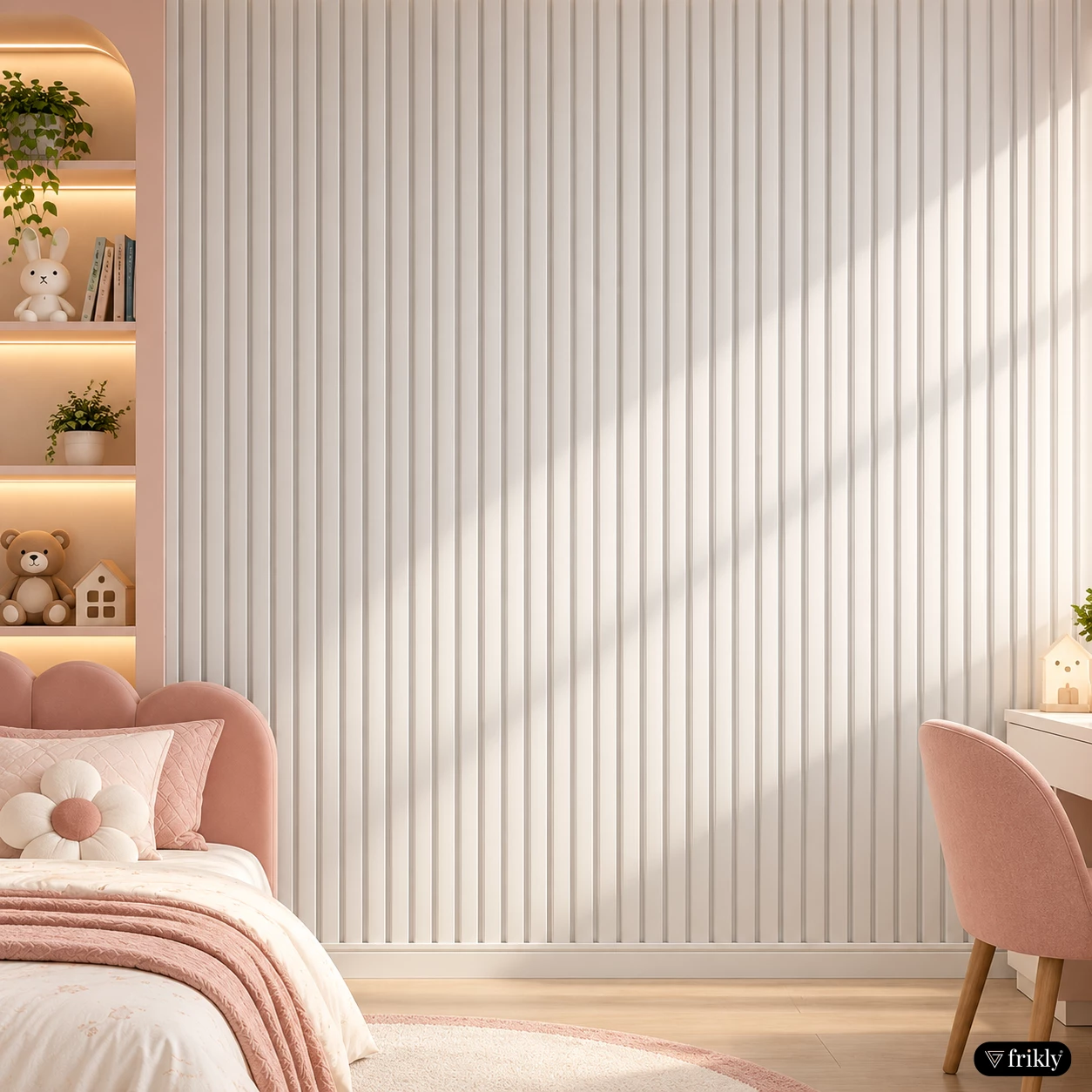 Modern White Louvers Wall Design for Kids Room
