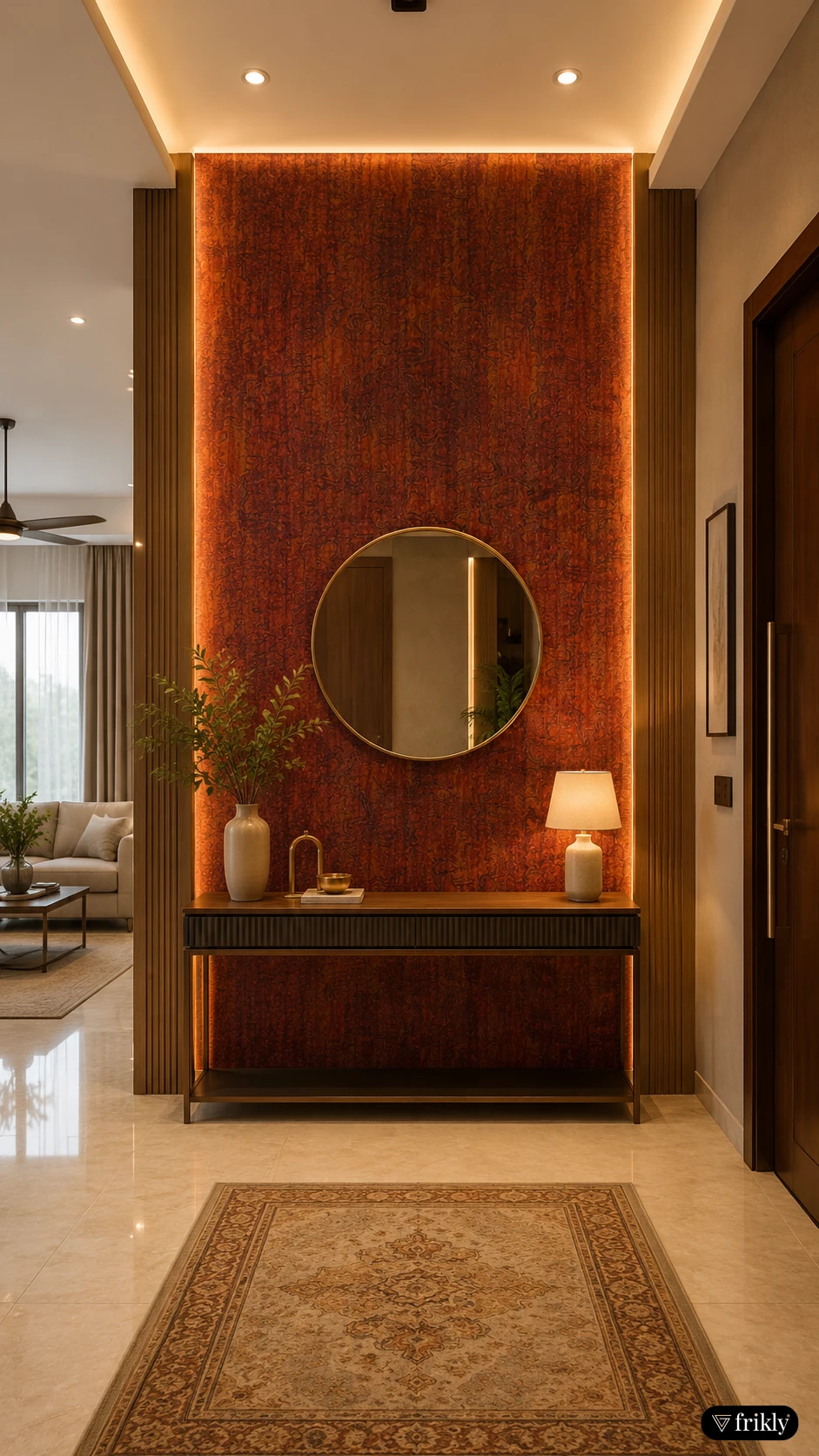 Luxury Silk Laminate Foyer Wall Design for Elegant Entrance Interiors