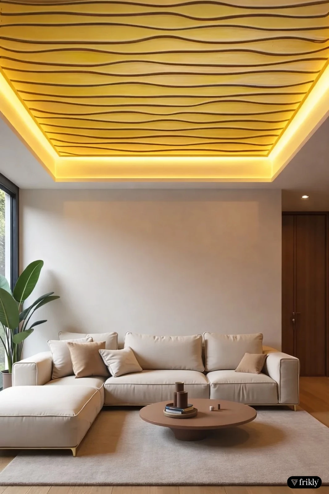 Modern Wavy Designer Ceiling Wall Panel for Luxury Living Room Interior | Sunny Brown