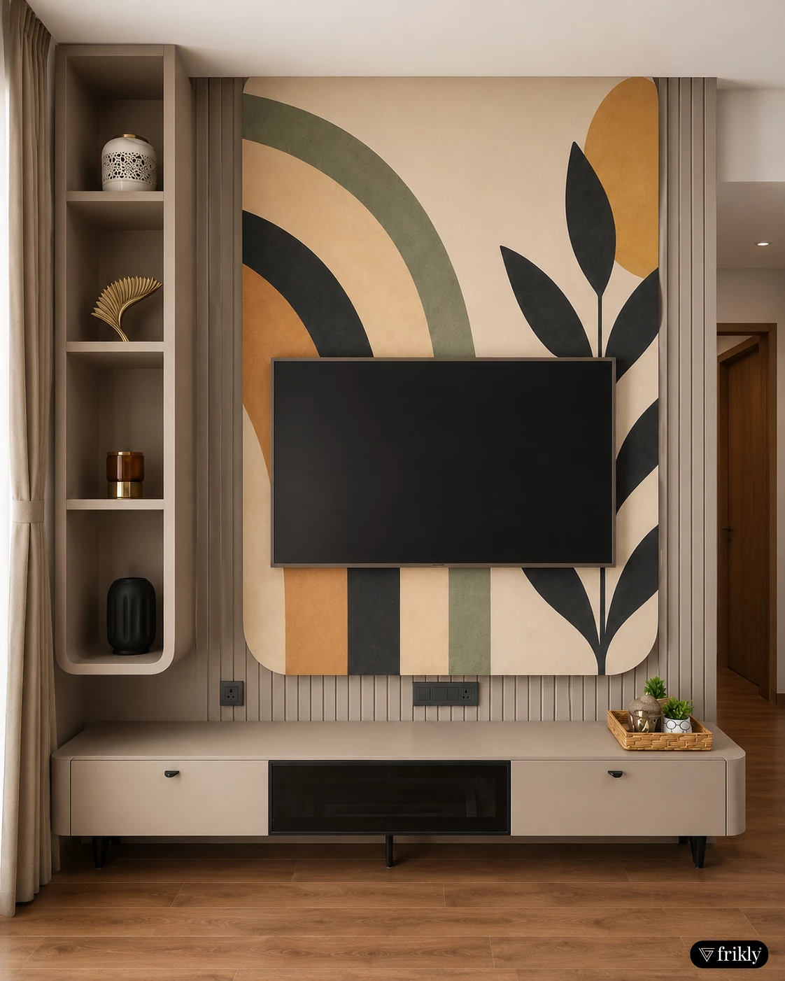 Modern Boho Laminate TV Wall Panel Design