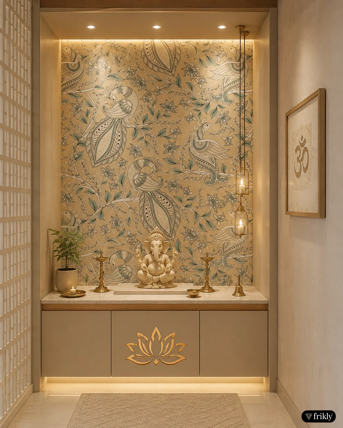 Indian Folk Art Digital Laminate for Elegant Pooja Room Interior