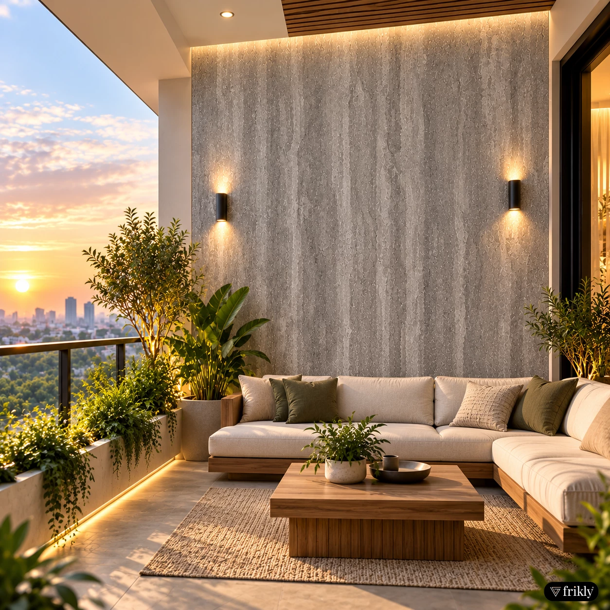 Modern Designer Laminate Terrace Wall with Warm Lighting