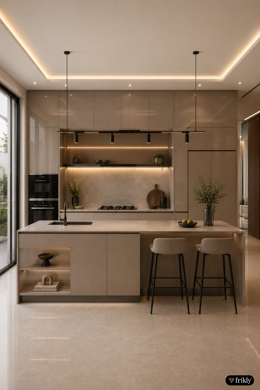 Modern Luxury Kitchen with Metallic & Sparkle Glossy Acrylic Laminates