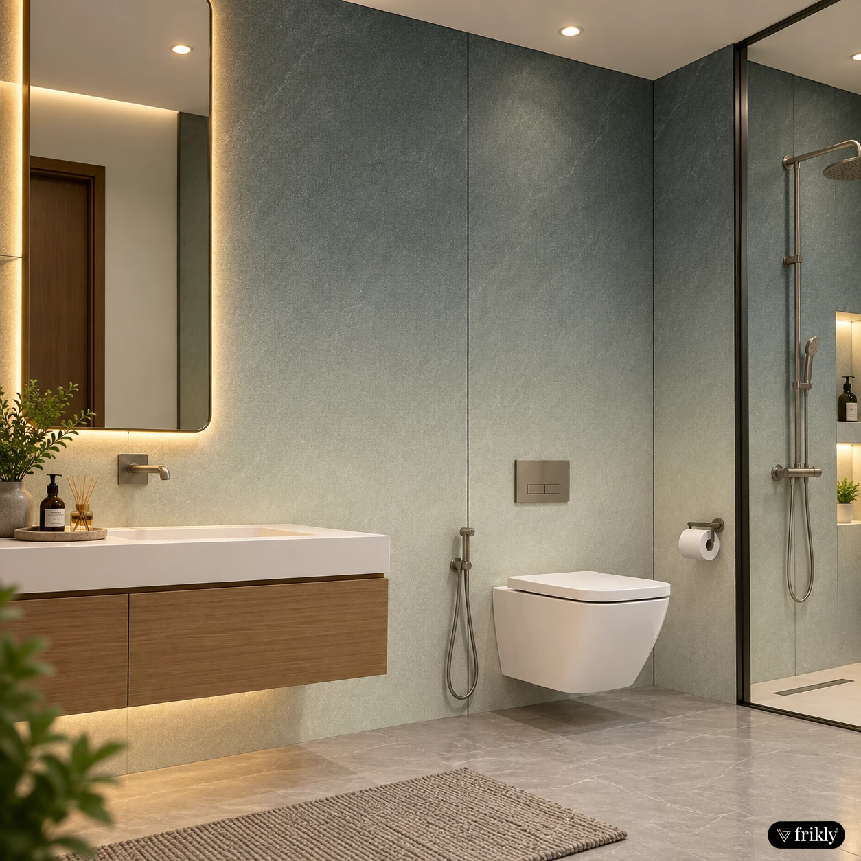 Modern Gradient Laminate Bathroom Wall Design