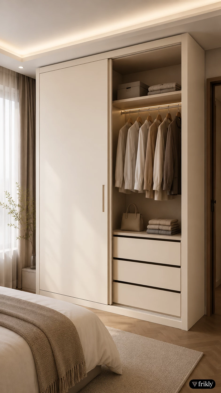 Minimalist Wardrobe Design with Plain Solid Color Matt Finish Laminates