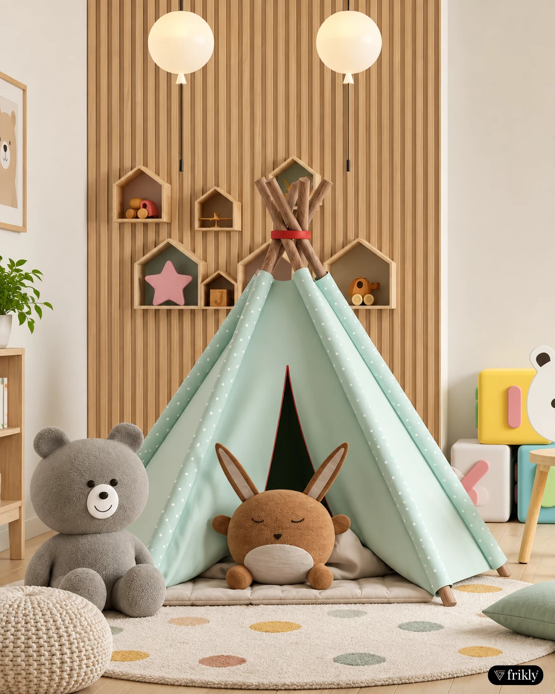 Wooden Fluted Louvers for a Charming Kids Room Wall