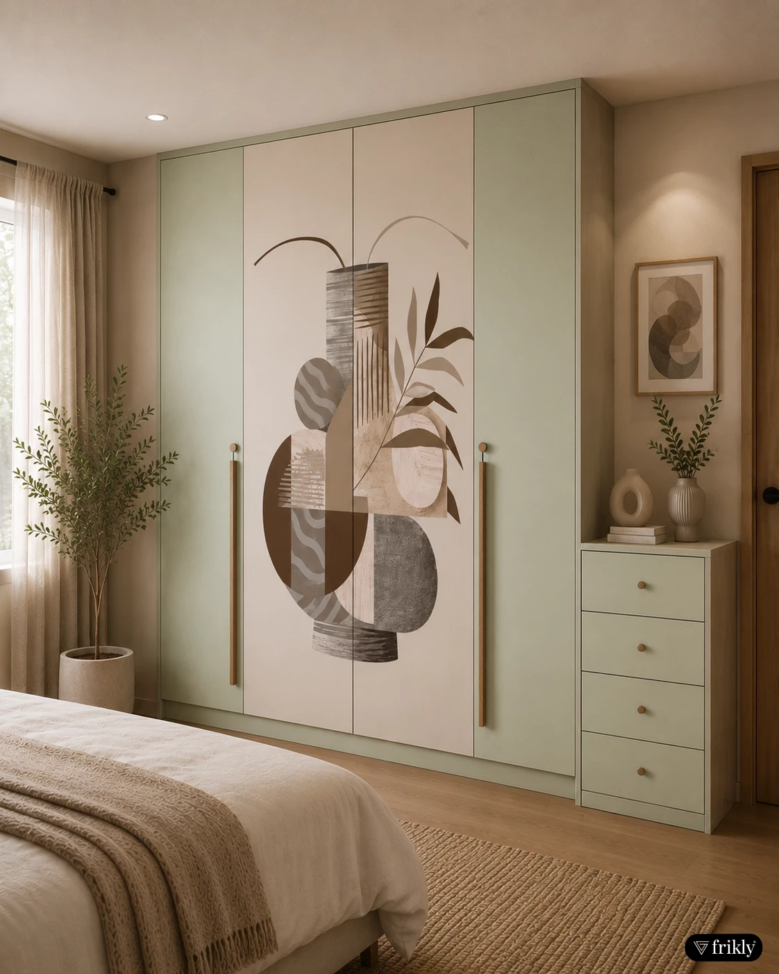 Modern Wardrobe Design with Boho Laminates & Plain Solid Color Matt Finish | Minimal Bedroom Interior