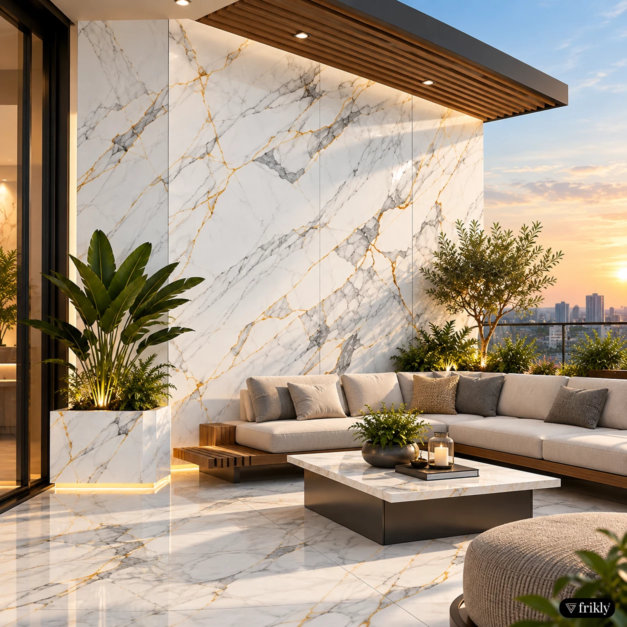 Elegant Marble Sheet Terrace Wall Design