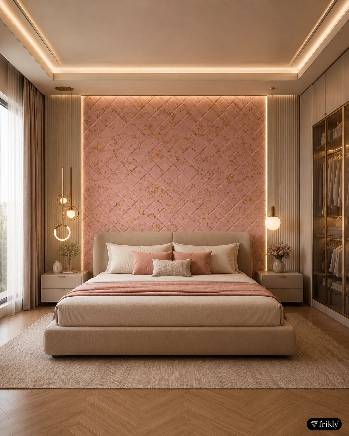 Elegant Pink Bedroom Bed Back Design with Decorative Fabric Sheet