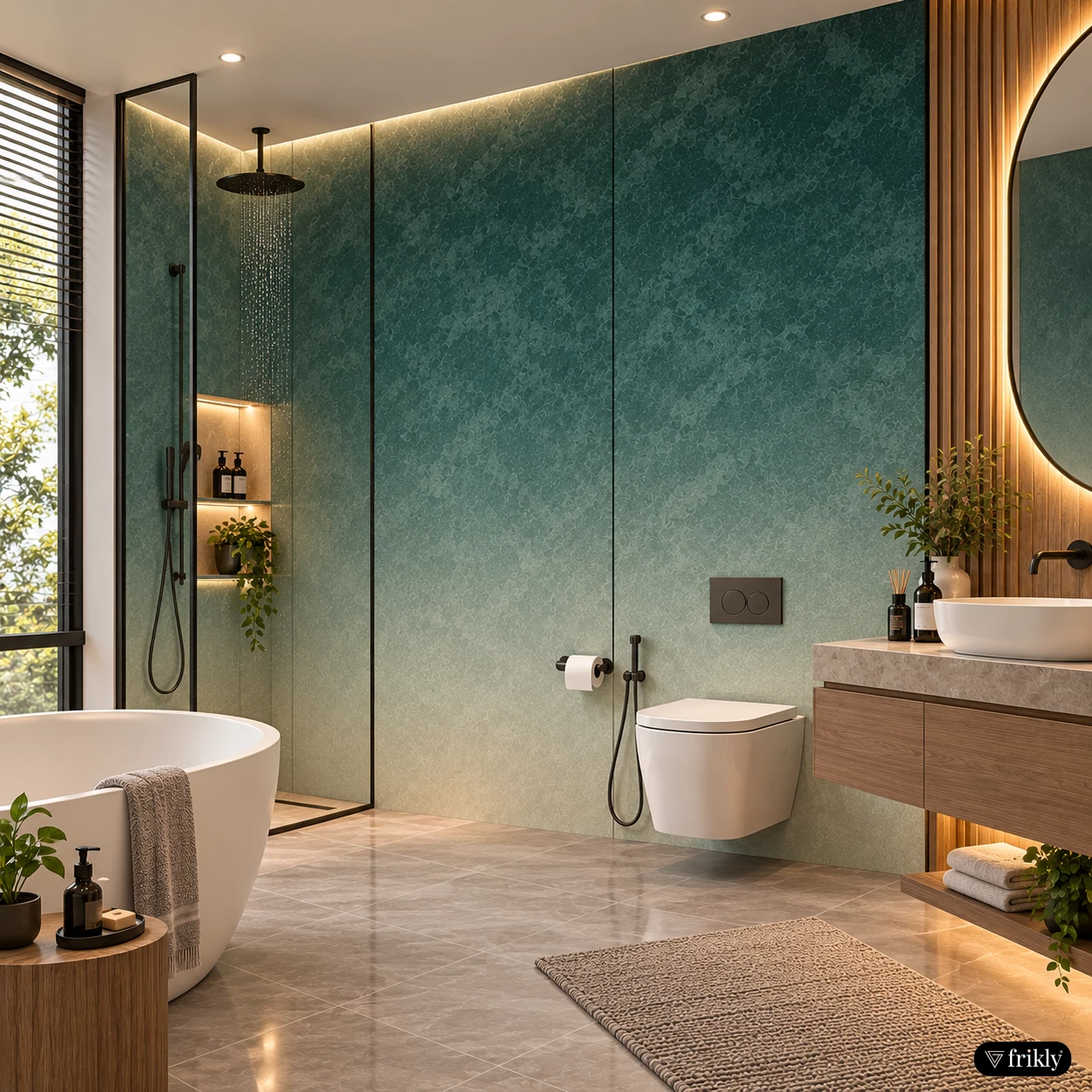 Elegant Green Gradient Laminate Bathroom Wall Design
