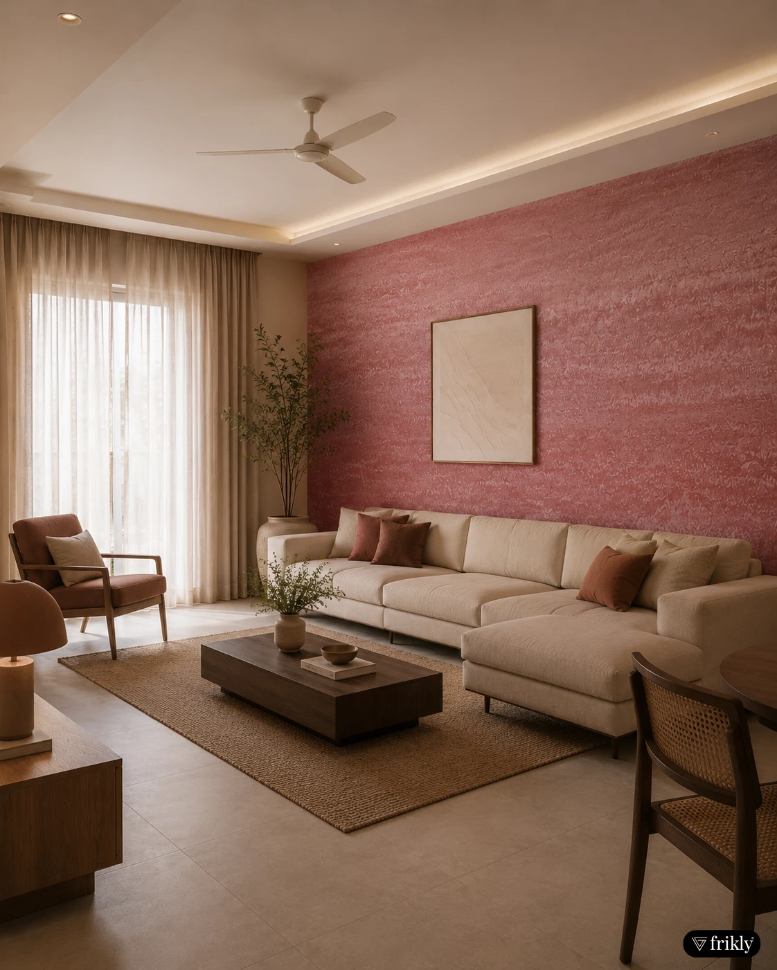 Elegant Velvet Textured Laminate Living Room Accent Wall Design
