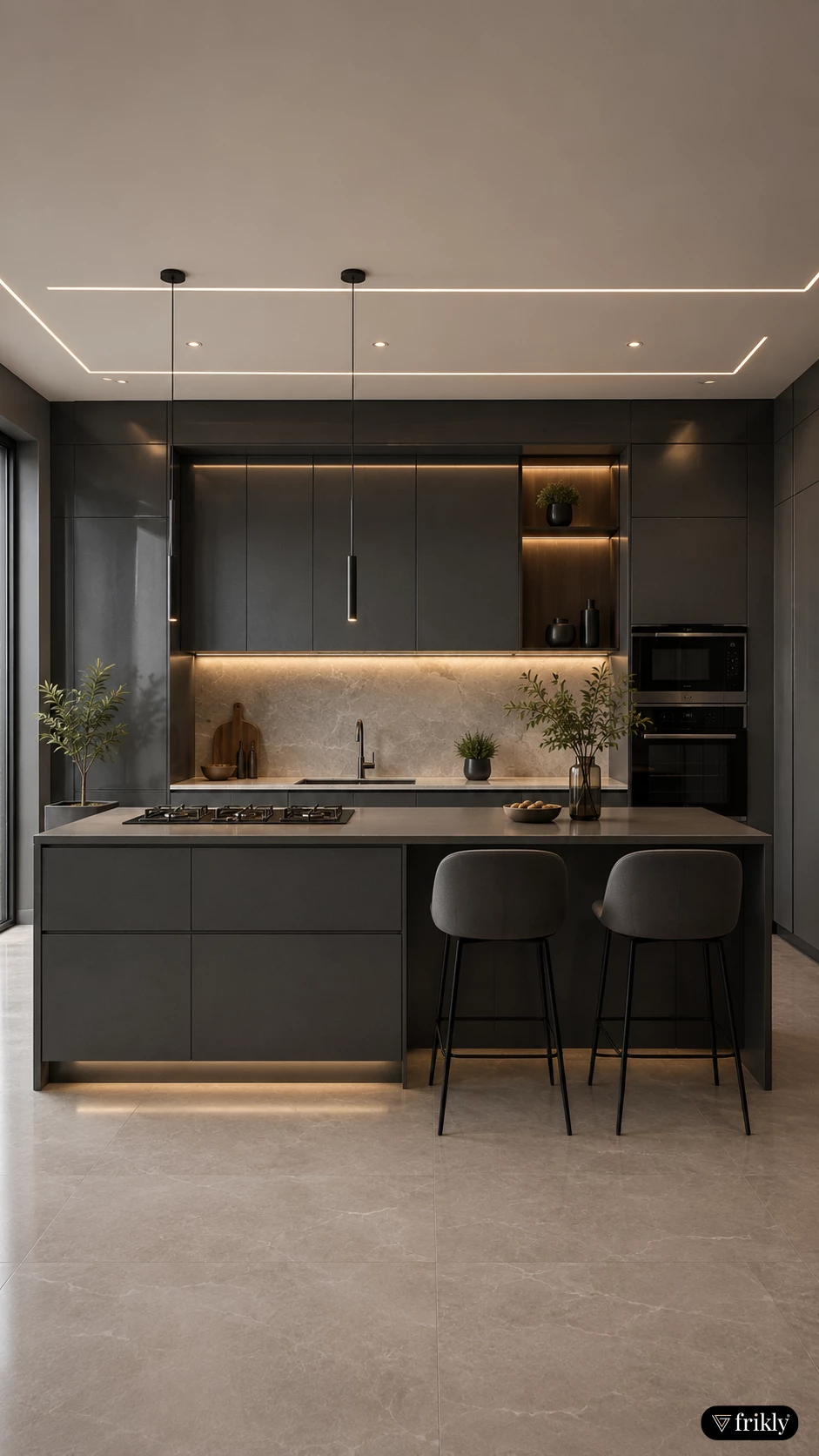 Dark Metallic Glossy Acrylic Kitchen Design with Premium Sparkle Finish