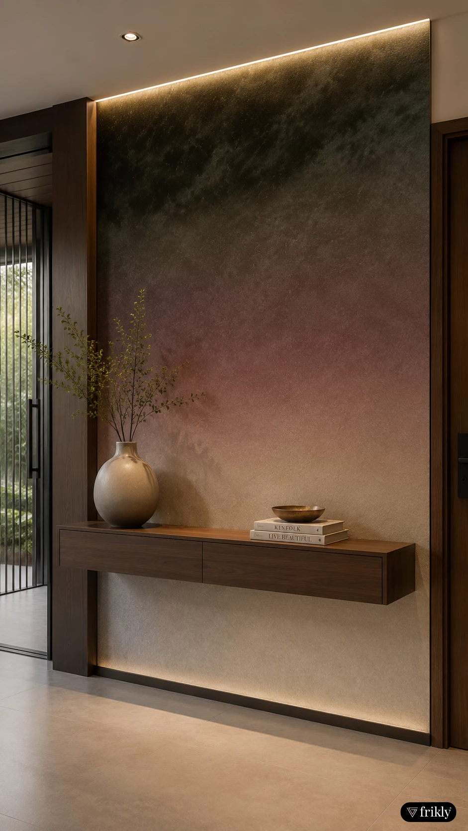 Modern Ombre Gradient Laminate Feature Wall for Elegant Foyer Interiors