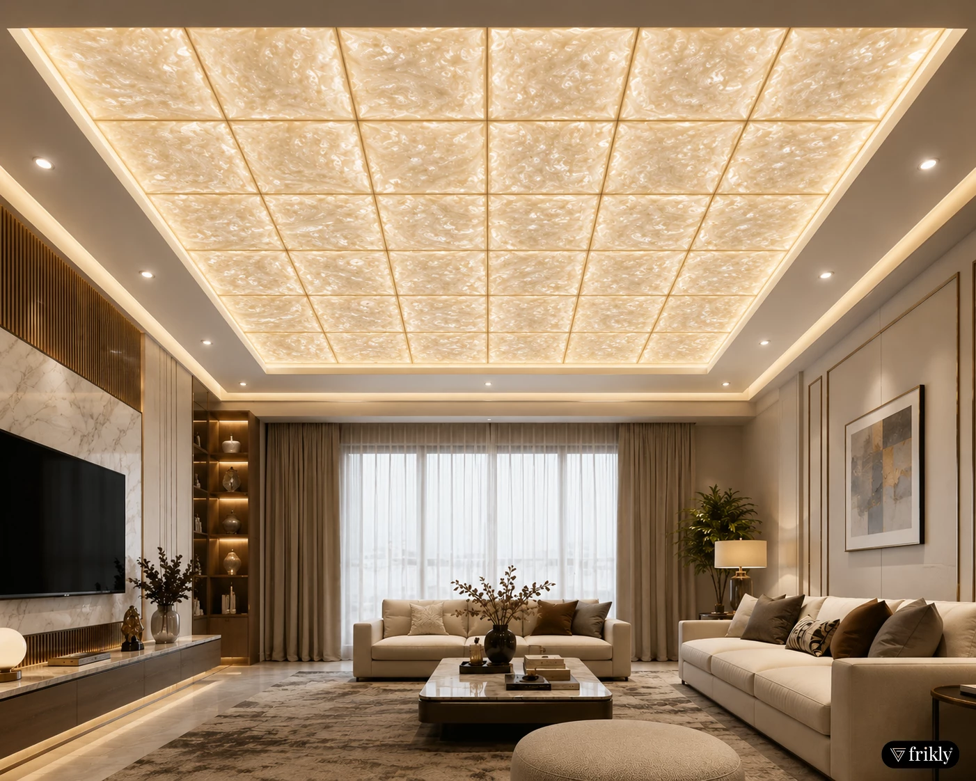 Luxury Alabaster Ceiling Design for Modern Living Room