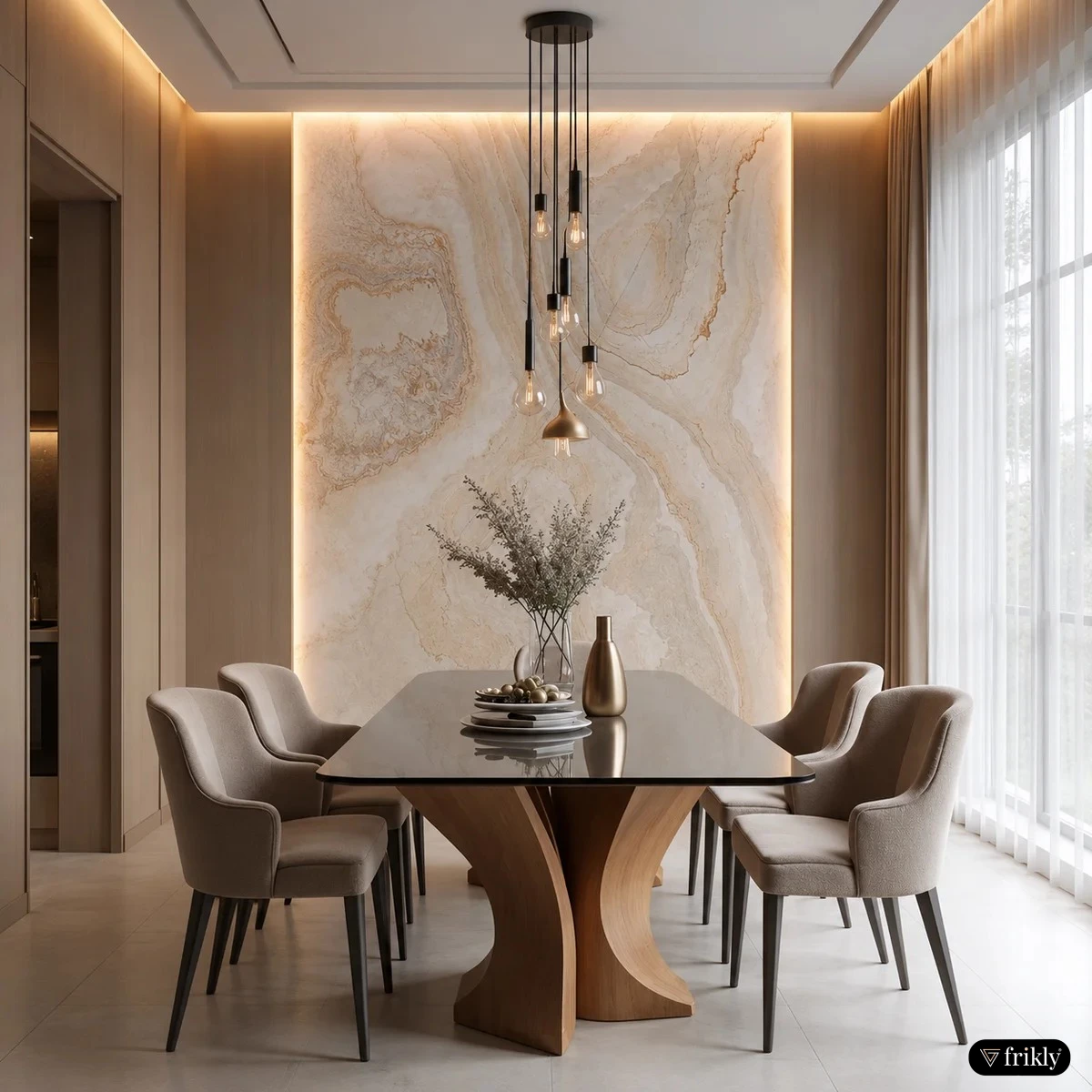 Luxury Natural Stone Veneer Feature Wall for Modern Dining Room Interiors