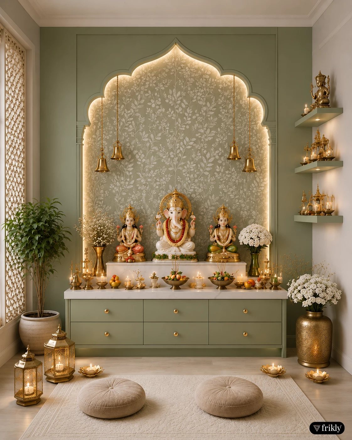 Indian Folk Art Laminate for Elegant Pooja Room Interior Design