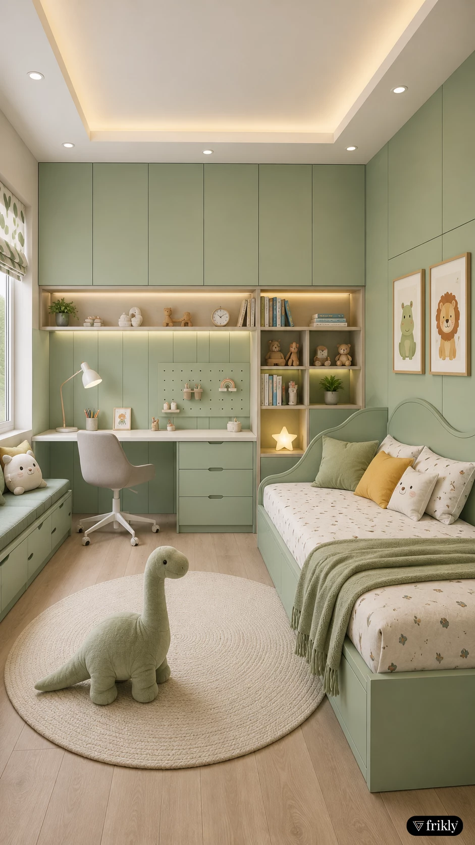 Matt Acrylic Laminates for Kids Room | Modern Pastel Green Interior Design