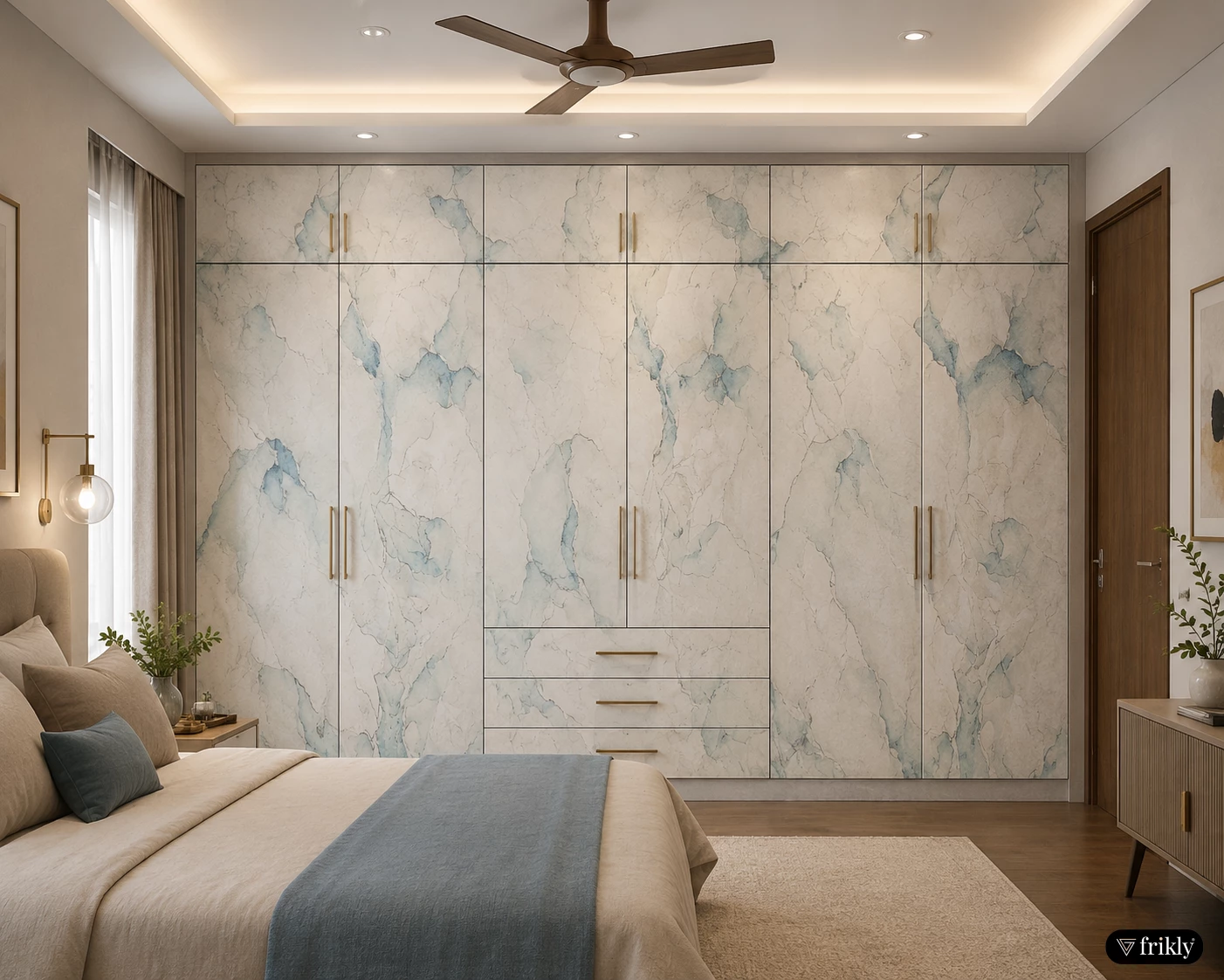 Luxury Engraved Acrylic Laminate Wardrobe Design for Modern Bedrooms