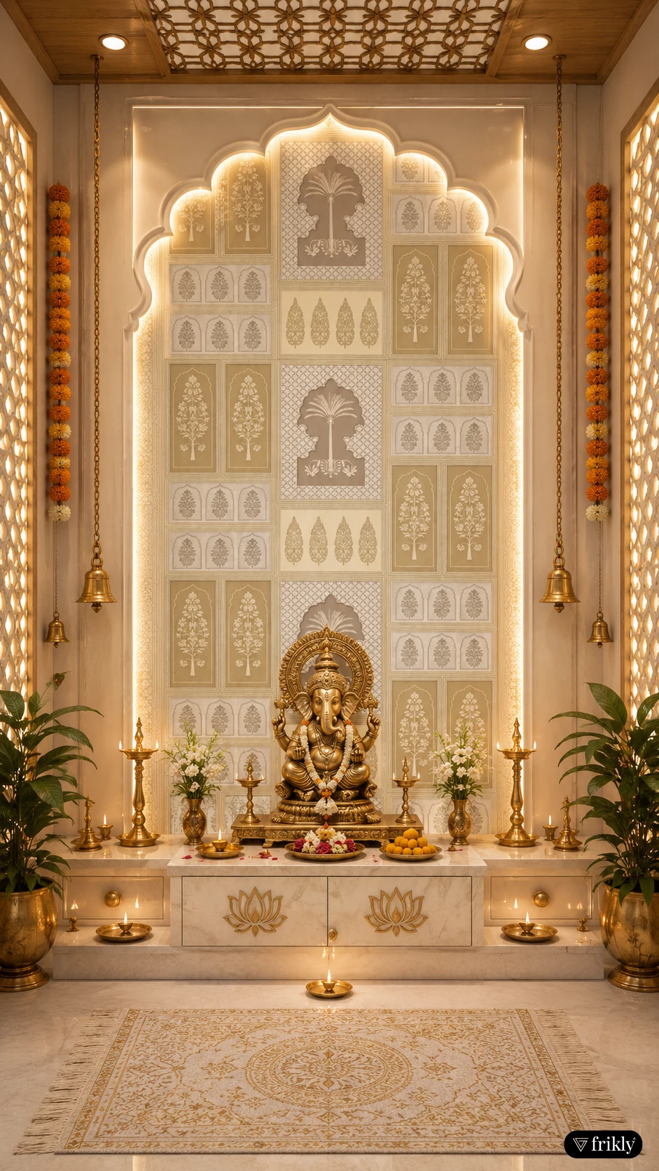 Indian Folk Art Laminate for Elegant Pooja Room Interior
