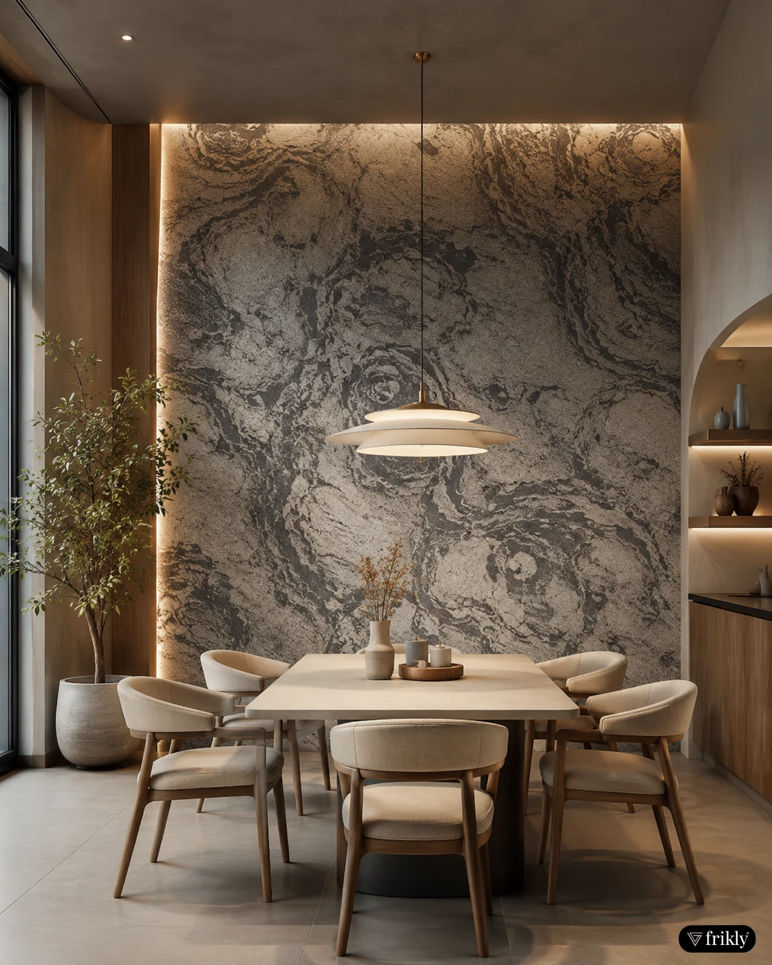 Luxury Natural Stone Veneer Accent Wall for Modern Dining Room Design