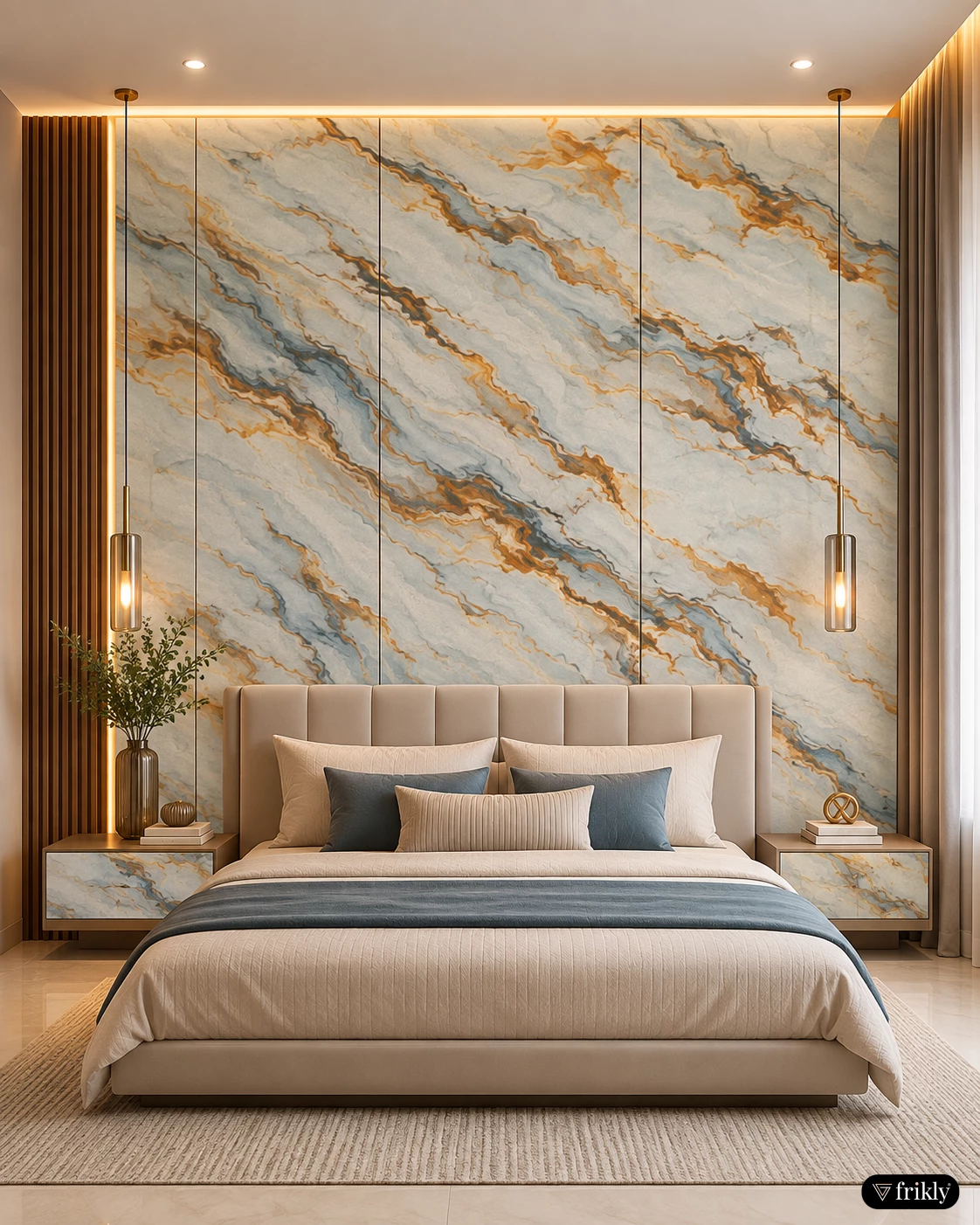 Luxury Marble & Stone Fluted Finish Laminates for Bedroom Accent Wall