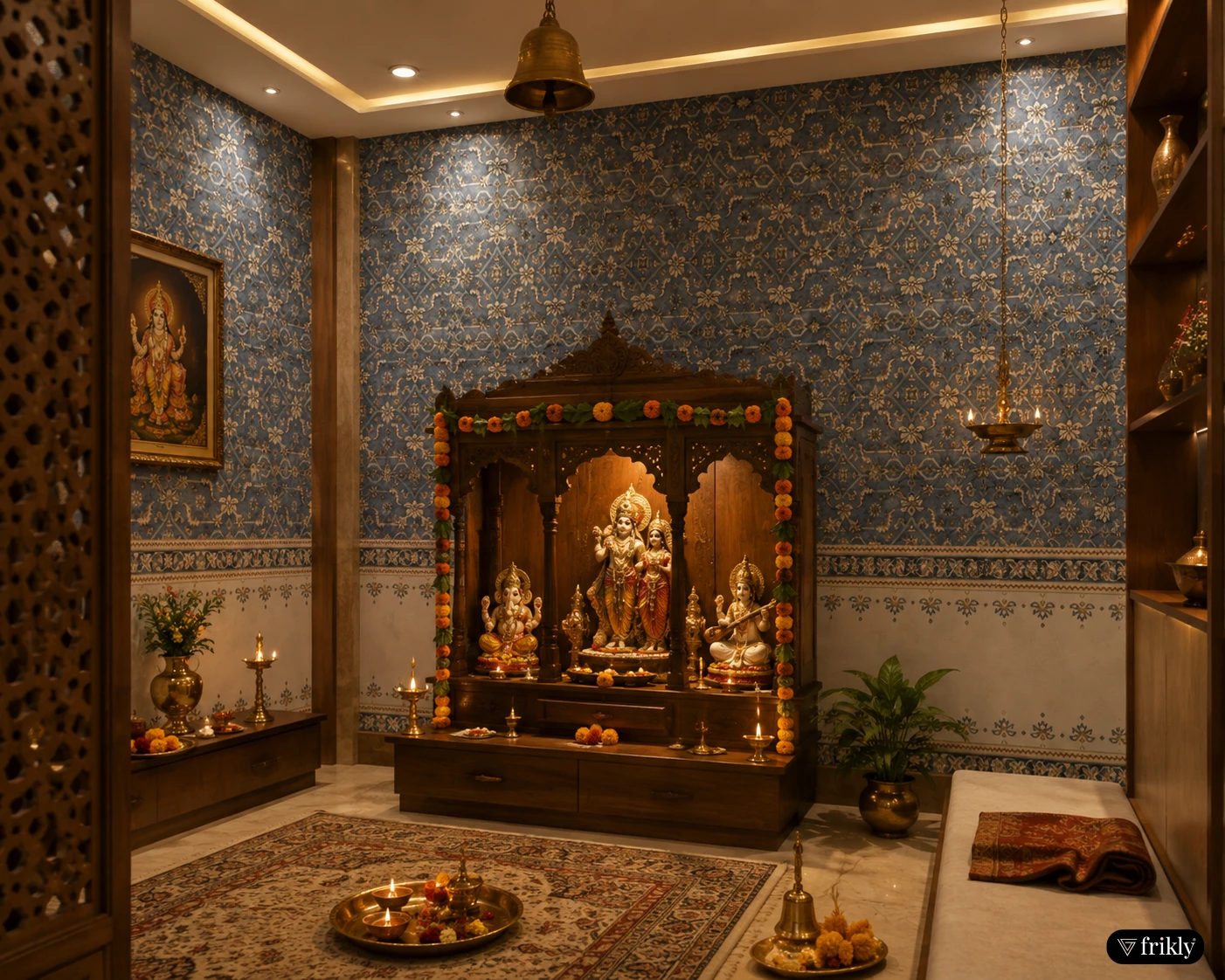 Indian Folk Art Laminate for Elegant Traditional Pooja Room
