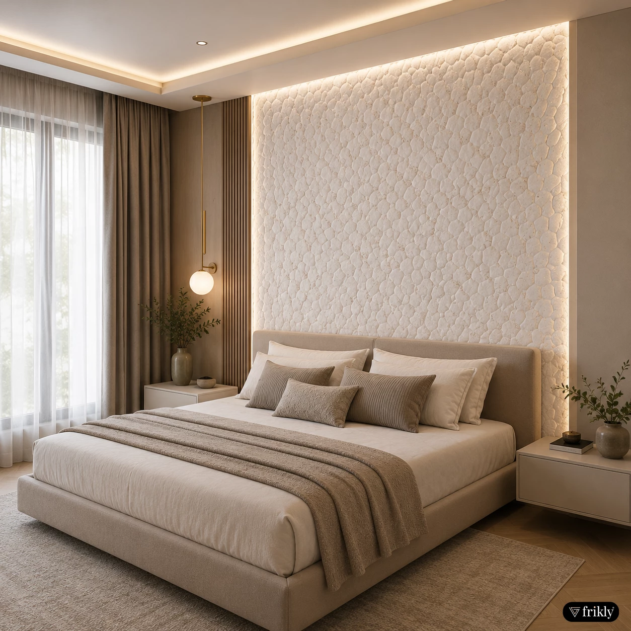 Luxury Bedroom Bed Back Design with Decorative Fabric Wall Panels