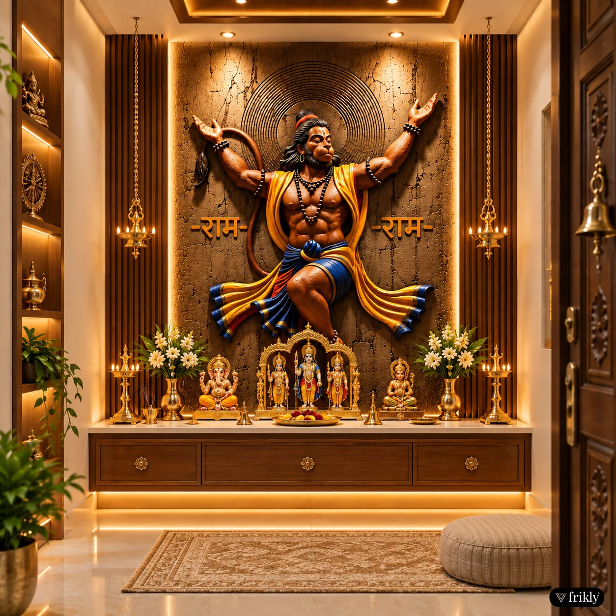 Spiritual 3D Wall Panel Design for a Modern Pooja Room