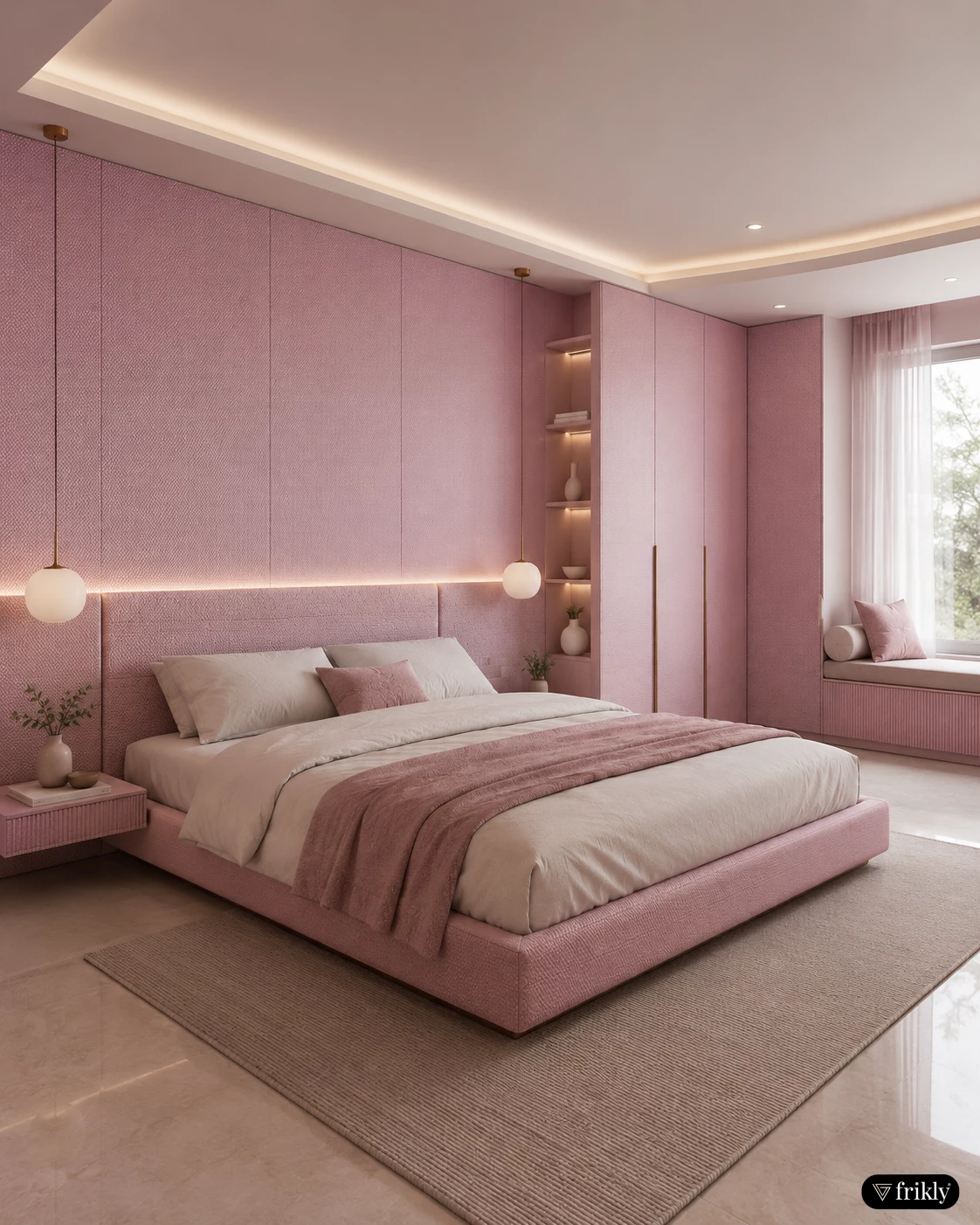 Luxury Pink Bedroom Design with Highlighter Laminates | Modern Soft Glam Interior