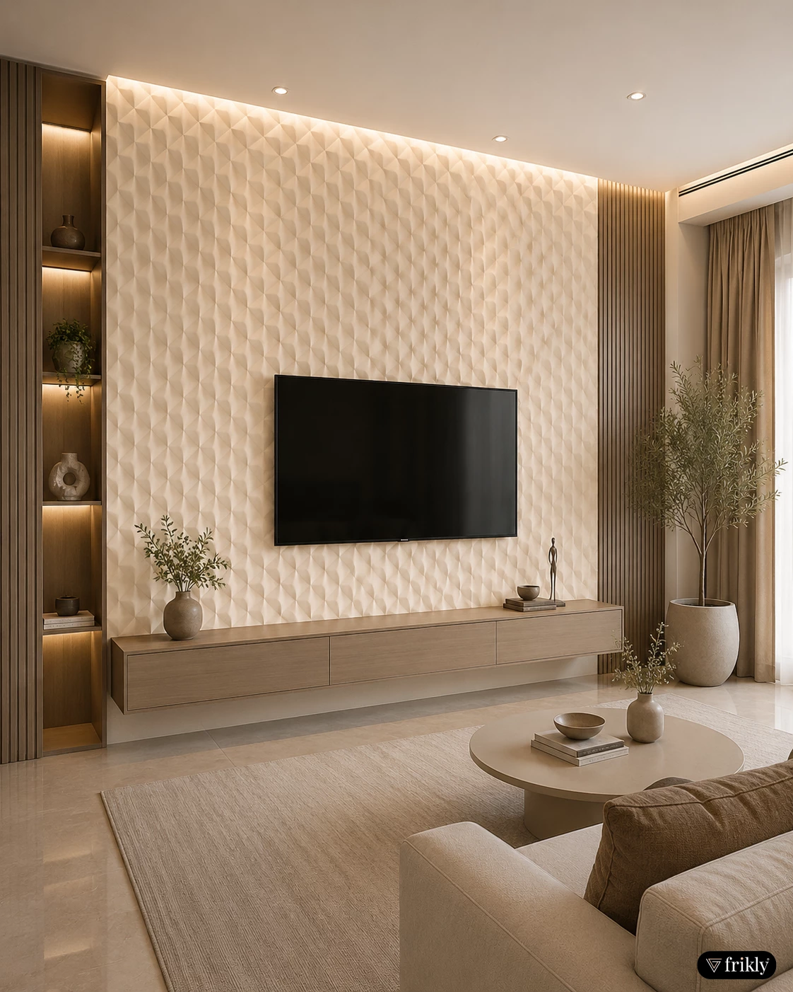 Modern TV Unit Design with Flexible Paintable 3D Wall Panels