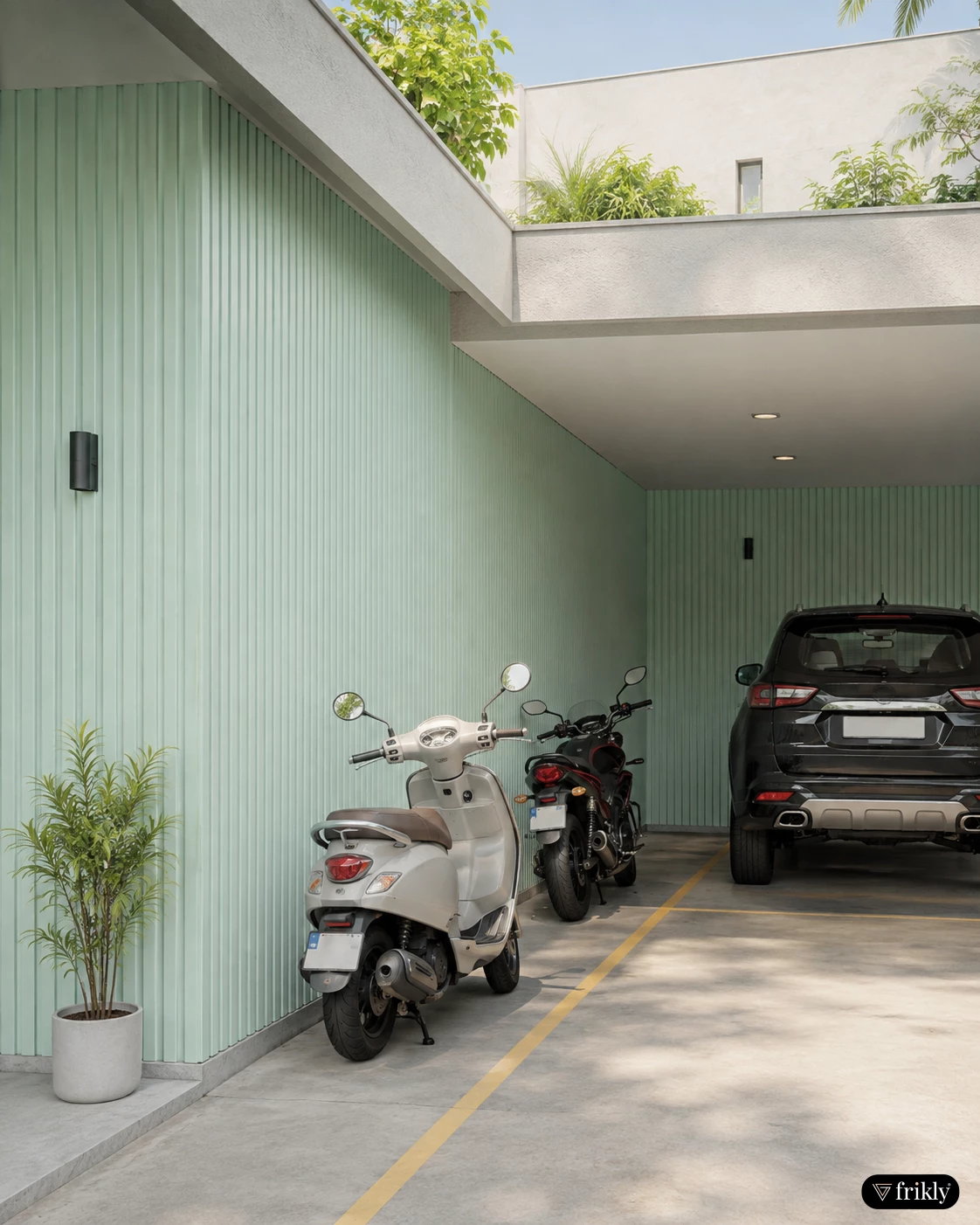 Twin Louvers & Laminates for Modern Parking Wall Design