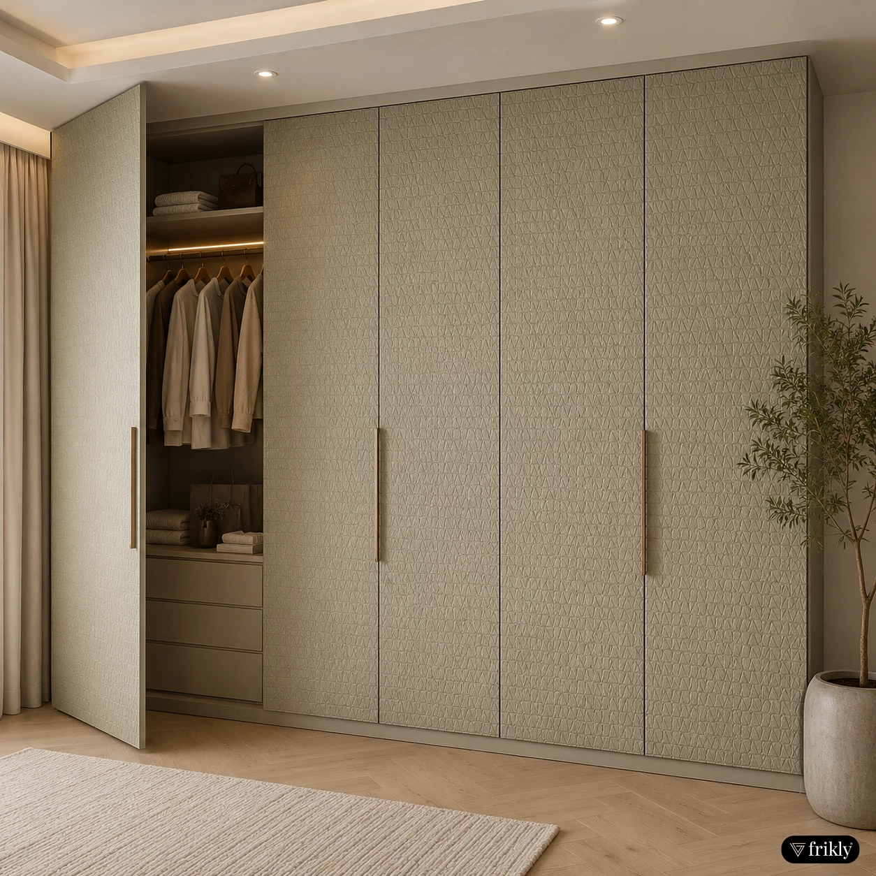 Luxury Metallic Texture Bendable Laminate Wardrobe Design