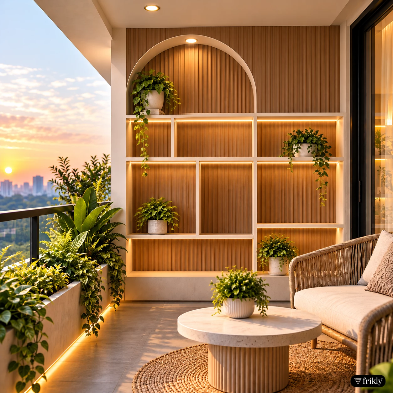 Modern Wooden Fluted Louvers for a Stylish Balcony Wall