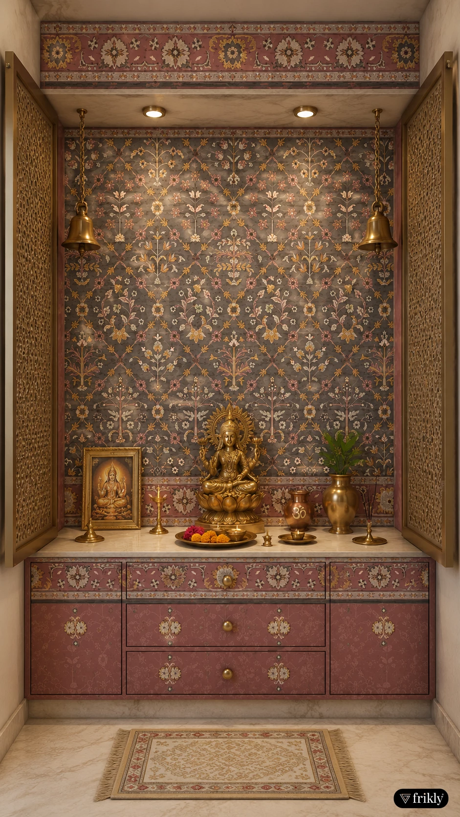Indian Folk Art Laminate for Elegant Pooja Room Wall Design