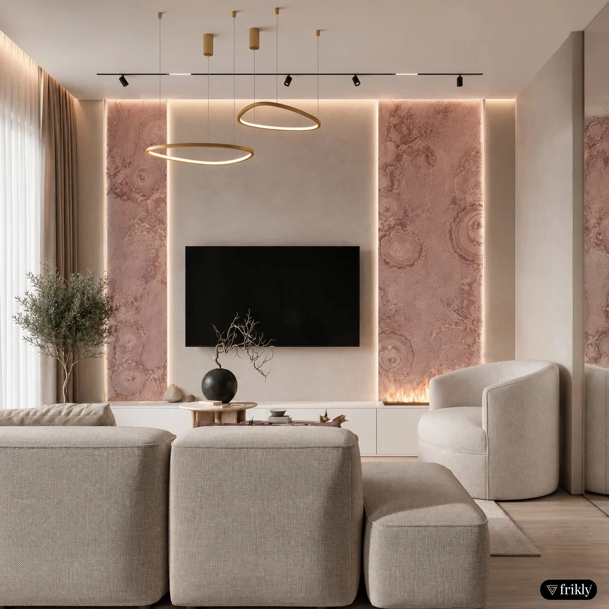 Natural Stone Veneer for an Elegant TV Unit Wall