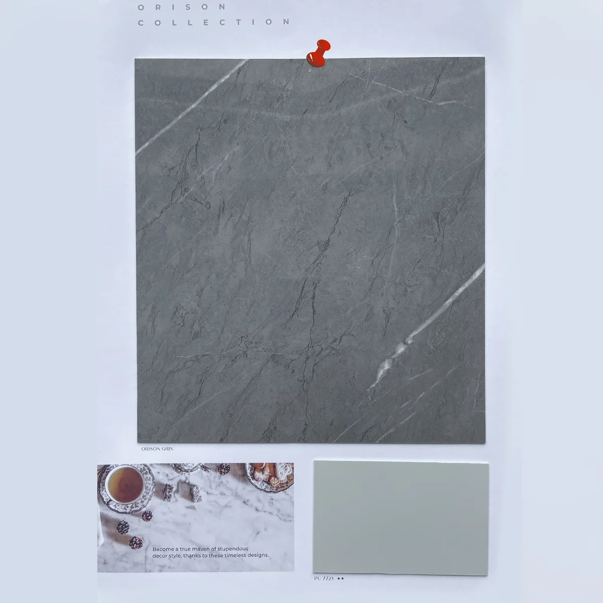 Treelam Orison 1.5 MM Marble & Stone PU Glossy PVC Laminates (Mica/Sunmica) - ORISON GRIS