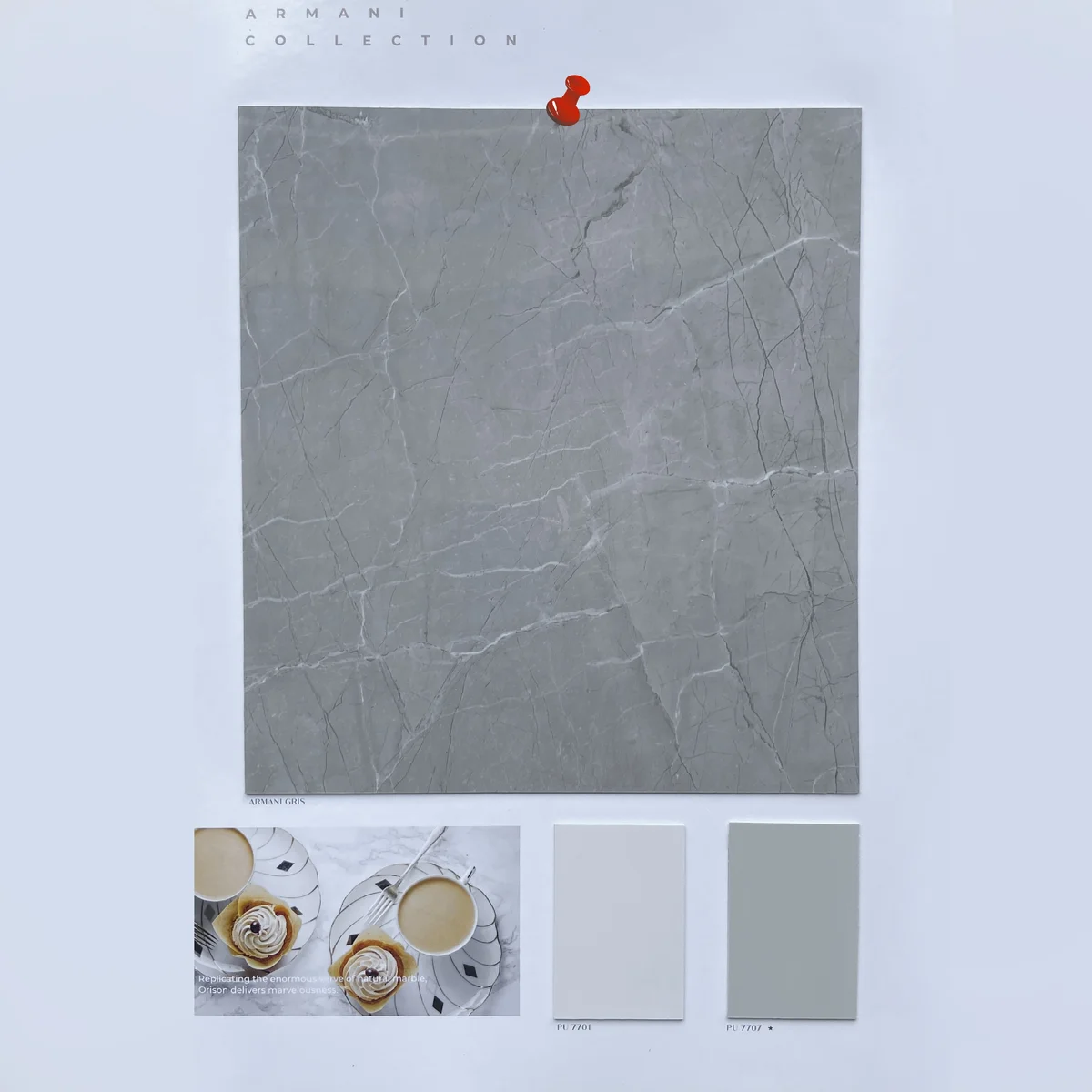 Treelam Orison 1.5 MM Marble & Stone PU Glossy PVC Laminates (Mica/Sunmica) - ARMANI GRIS