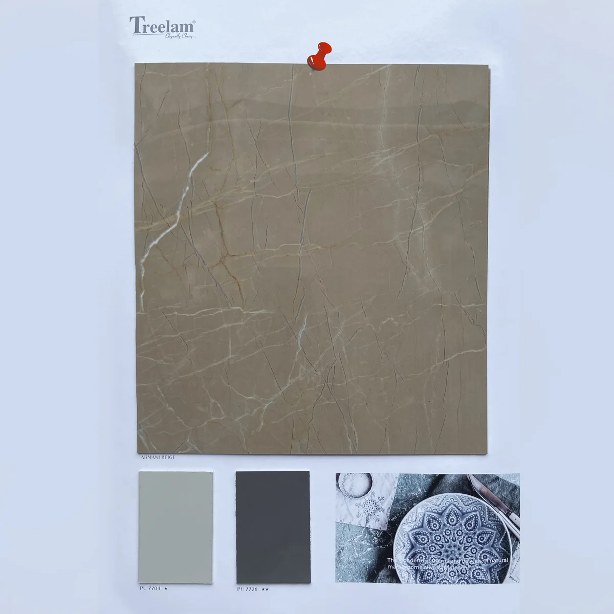 Treelam Orison 1.5 MM Marble & Stone PU Glossy PVC Laminates (Mica/Sunmica) - ARMANI BEIGE