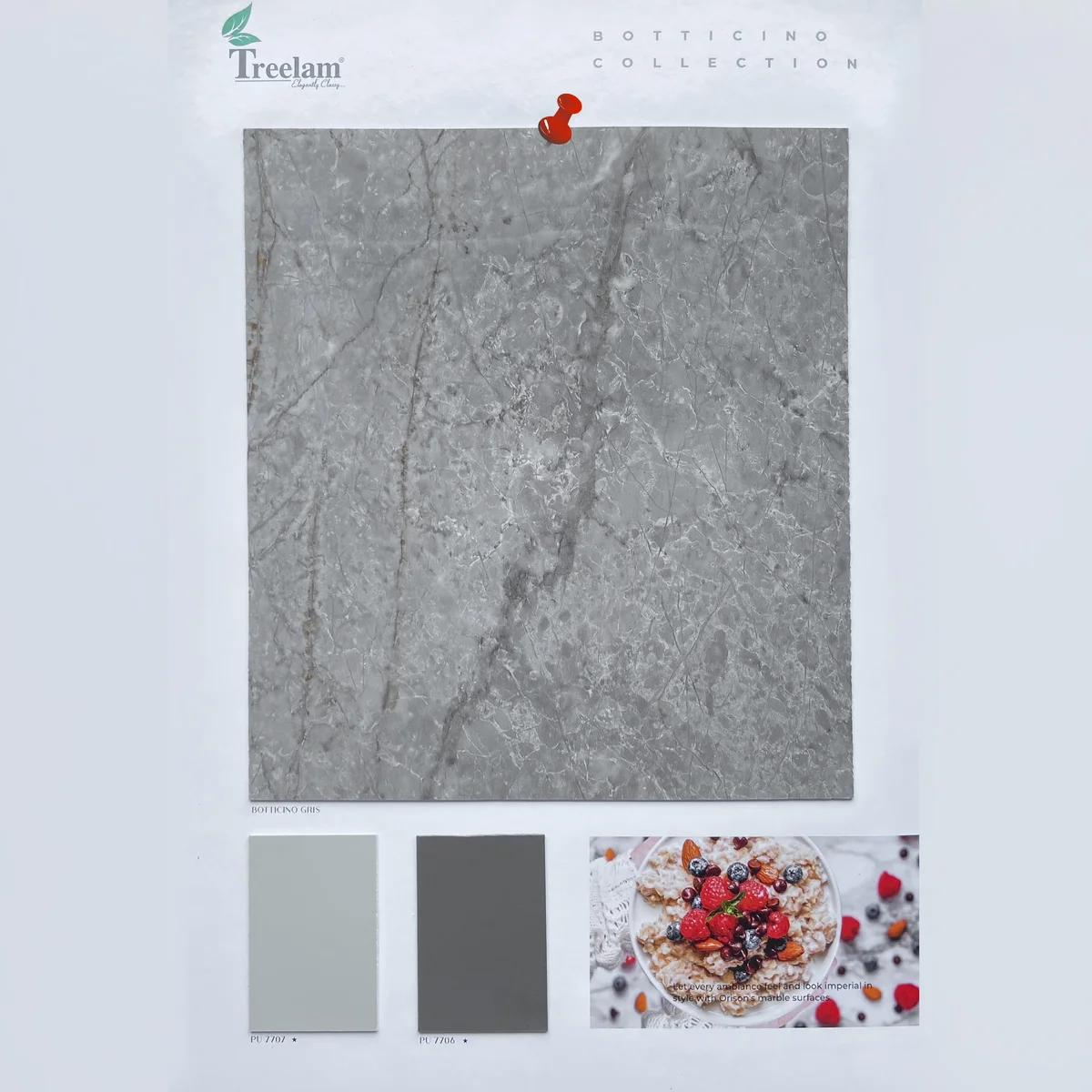 Treelam Orison 1.5 MM  Marble & Stone PU Glossy PVC Laminates (Mica/Sunmica) - BOTTICNO GRIS