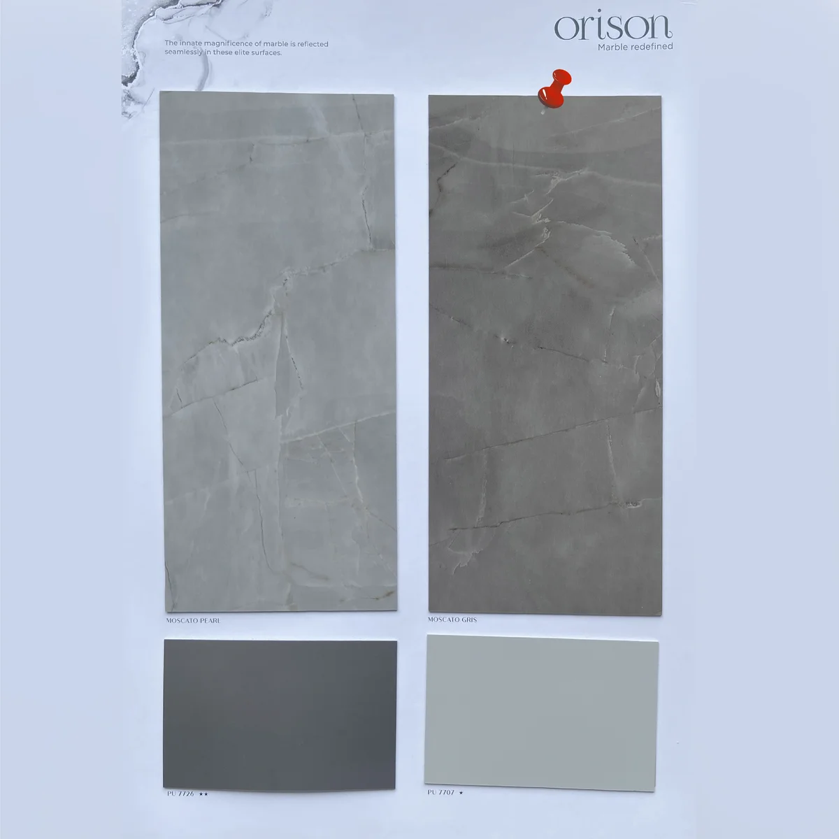 Treelam Orison 1.5 MM Marble & Stone PU Glossy PVC Laminates (Mica/Sunmica) - MOSCAIO GRIS