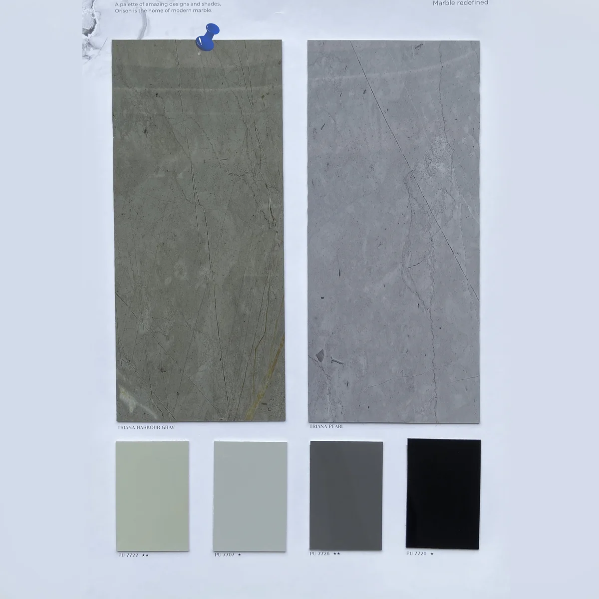 Treelam Orison 1.5 MM Marble & Stone PU Glossy PVC Laminates (Mica/Sunmica) - TRIANA HARBOUR GRAY