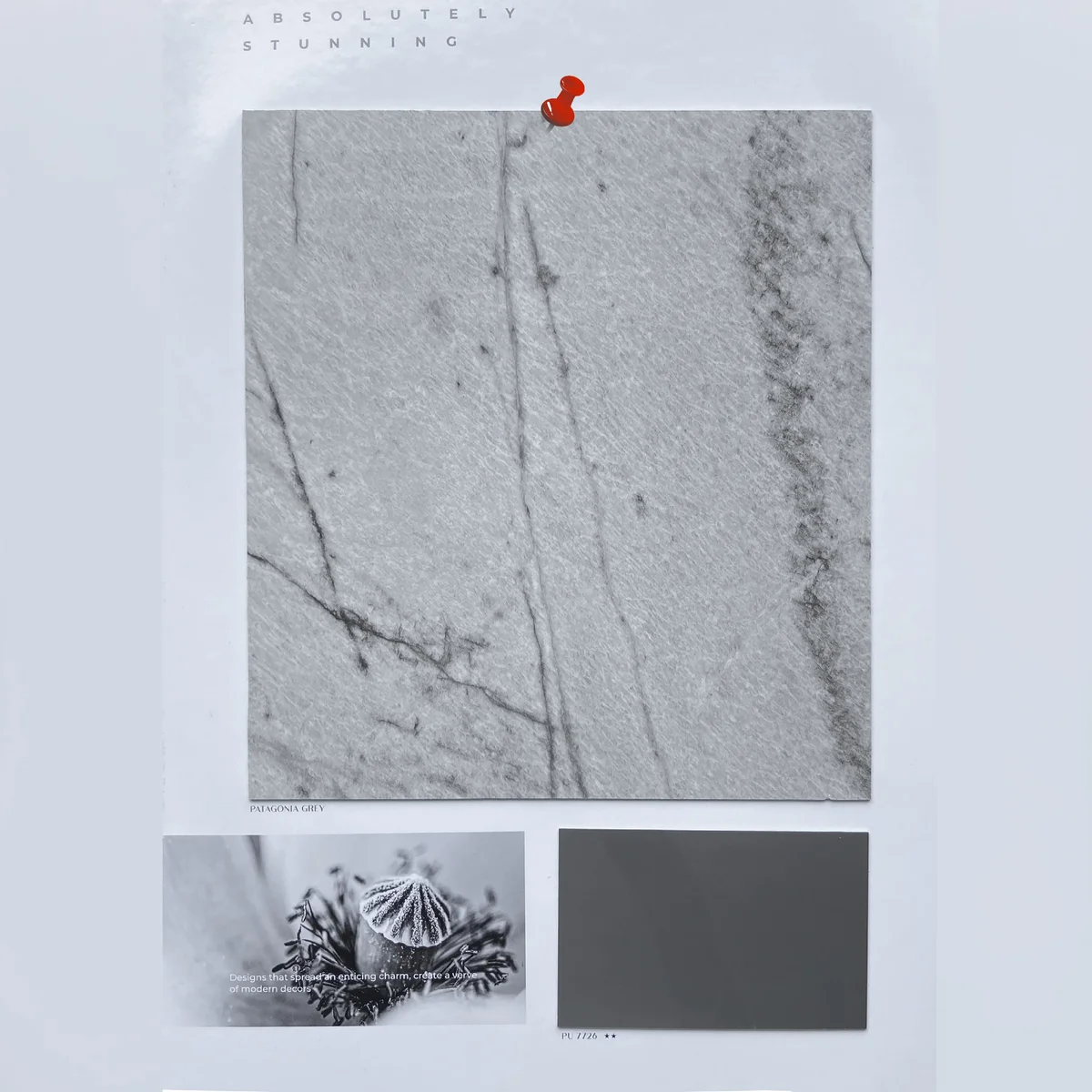 Treelam Orison 1.5 MM Marble & Stone PU Glossy PVC Laminates (Mica/Sunmica) - PATAGONIA GREY